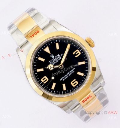 (EW Factory)Swiss Copy Rolex Explorer 36mm EWF 3230 904L Two Tone Black Dial Bracelet